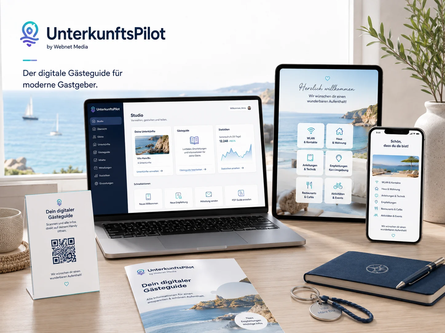 UnterkunftsPilot mit Gastgeber-Studio, Gästeseite und mobilen Gästeinformationen